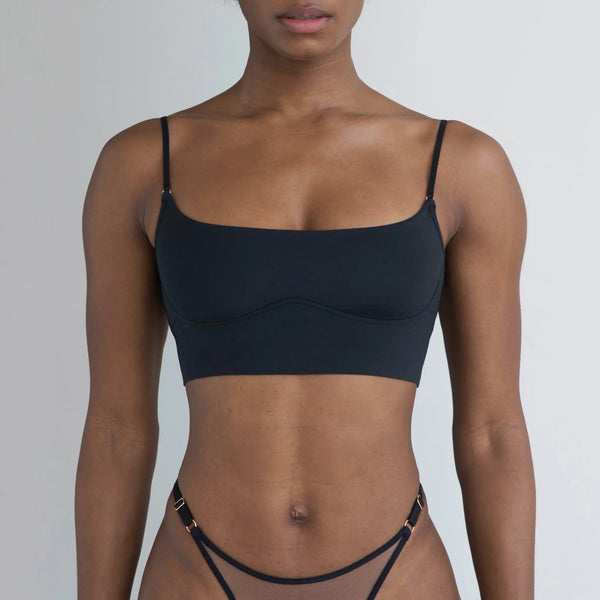 Core Long Line Bralette Black - Monique Morin Model 5’8’’ 34B wearing size S