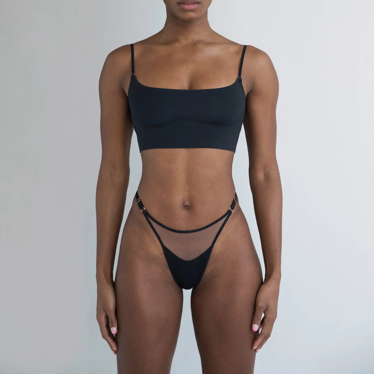 Black modal thong with adjustable side strap