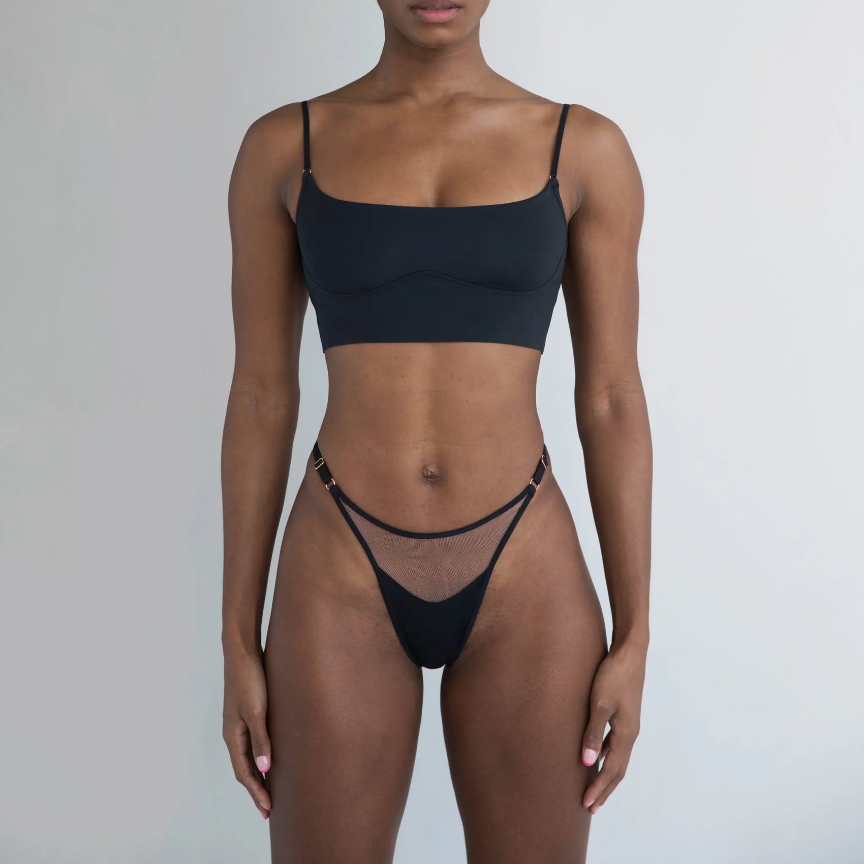 Black modal thong with adjustable side strap