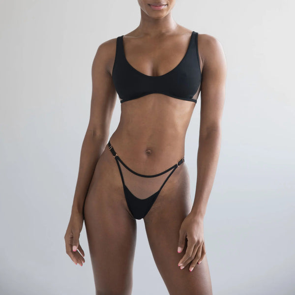 Core Adjustable Cheeky Bikini Black - Monique Morin Model 5’8’’ wearing size XS