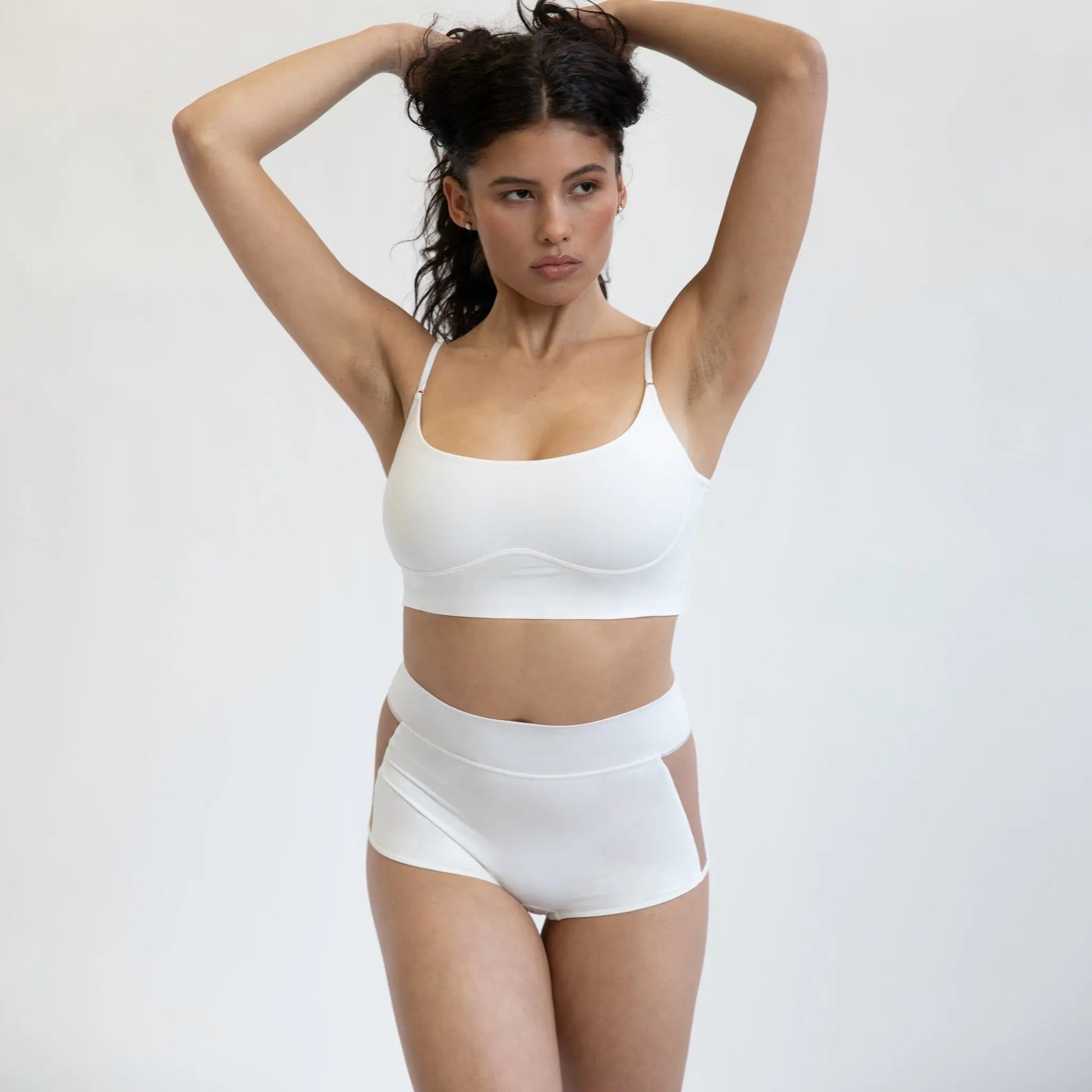 White modal long line bralette, fully lined with adjustable shoulder straps