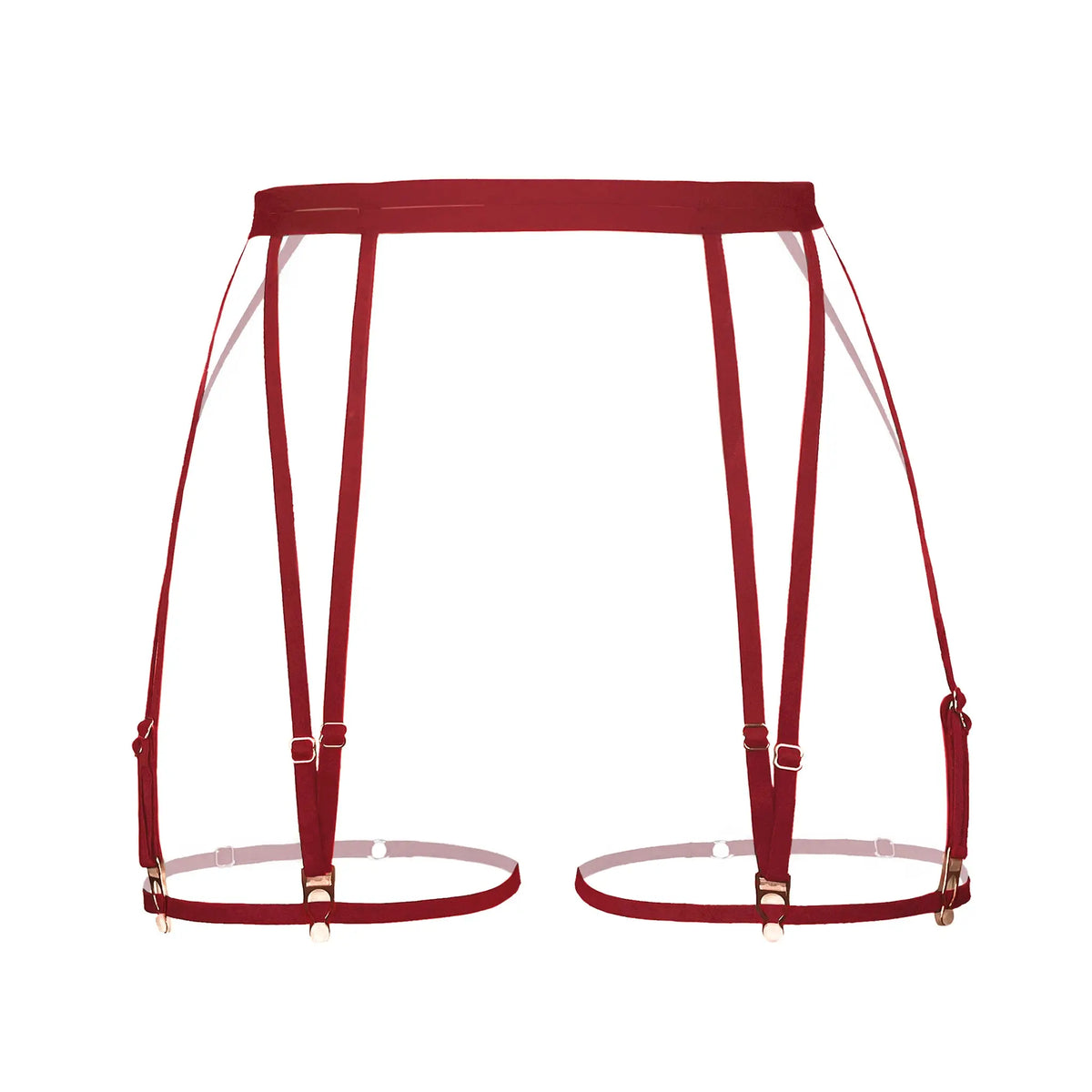 Red soft touch elastic garters with back closure and detachable leg bands