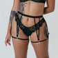 Black soft touch elastic garters with back closure and detachable leg bands