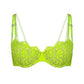 Green lace, underwire, high support bra with adjustable straps and back closure