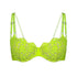 Green lace, underwire, high support bra with adjustable straps and back closure