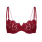 Red lace, underwire, high support bra with adjustable straps and back closure