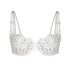 White lace, underwire, high support bra with adjustable straps and back closure