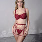 Red lace, underwire, high support bra with adjustable straps and back closure