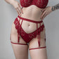 Red soft touch elastic garters with back closure and detachable leg bands