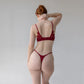 Red lace thong with microfiber back and gusset with adjustable waist elastics