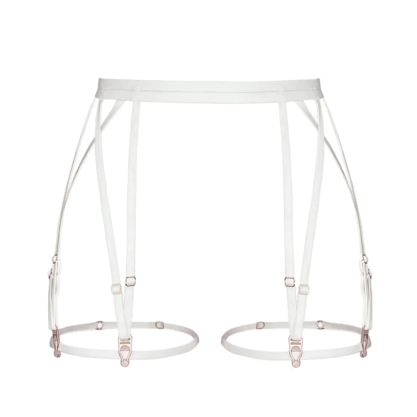 White soft touch elastic garters with back closure and detachable leg bands