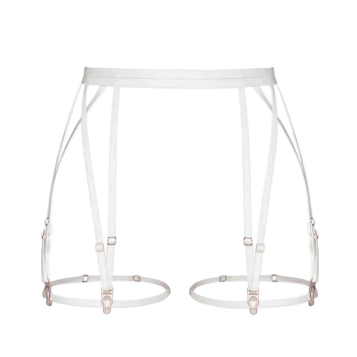 White soft touch elastic garters with back closure and detachable leg bands