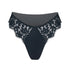 Black lace cheeky panty with scooped waist and soft microfiber lining