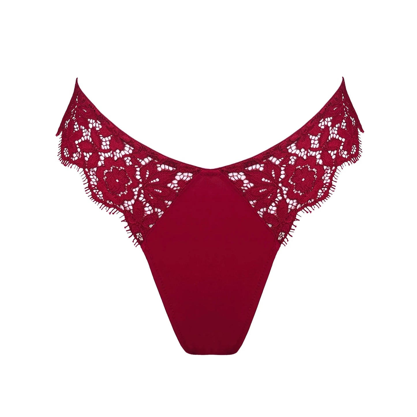 Red lace cheeky panty with scooped waist and soft microfiber lining