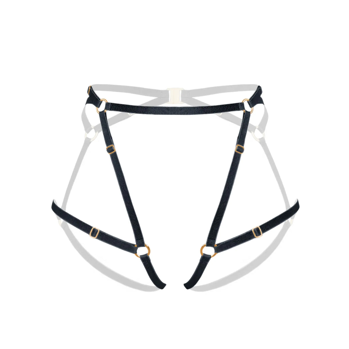 Black soft touch elastic harness, fully adjustable with back clasp closure
