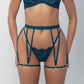 Blue soft touch elastic garters with back closure and detachable leg bands