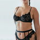 Black soft touch elastic garters with back closure and detachable leg bands