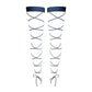 Blue soft touch wide elastic band, lace up along leg, silicon dots keep bands in place
