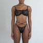 Black stretch lace bikini with cutout design in back and adjustable side strap
