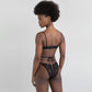 Black stretch lace bikini with cutout design in back and adjustable side strap