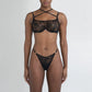 Black stretch lace bikini with cutout design in back and adjustable side strap