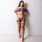 Blue soft touch wide elastic band, lace up along leg, silicon dots keep bands in place