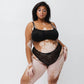 Black opaque on sheer striped microfiber bralette, pull on style with medium support