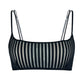 Black opaque on sheer striped microfiber bralette, pull on style with medium support