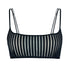 Black opaque on sheer striped microfiber bralette, pull on style with medium support