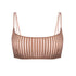 Taupe opaque on sheer striped microfiber bralette, pull on style with medium support