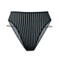 Black opaque on sheer striped microfiber high leg panty with skinny side strap detail
