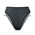 Black opaque on sheer striped microfiber high leg panty with skinny side strap detail