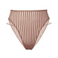 Taupe opaque on sheer striped microfiber high leg panty with skinny side strap detail