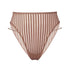 Taupe opaque on sheer striped microfiber high leg panty with skinny side strap detail