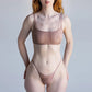 Taupe opaque on sheer striped microfiber bralette, pull on style with medium support