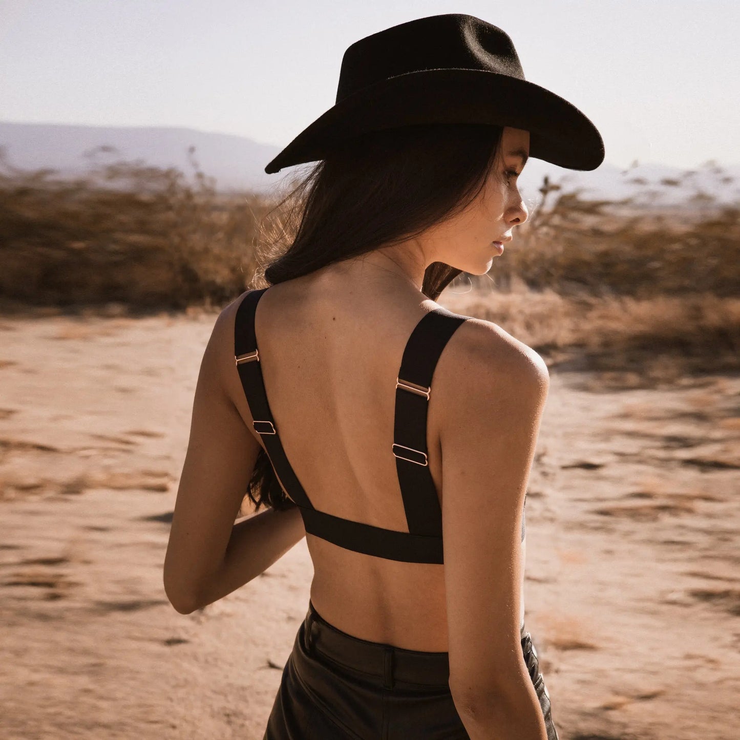 Black opaque on sheer striped microfiber plunge bralette, pull-on style with wide underbust elastic band