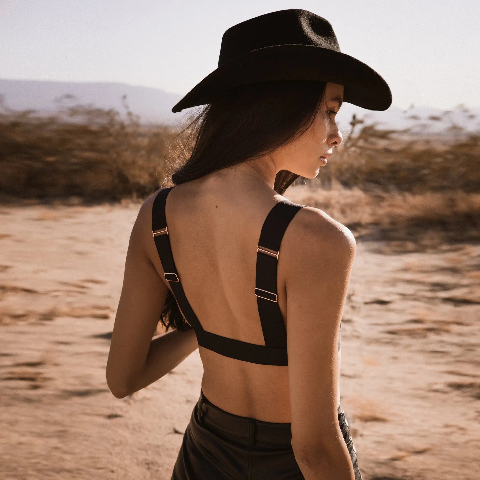 Black opaque on sheer striped microfiber plunge bralette, pull-on style with wide underbust elastic band