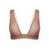 Taupe opaque on sheer striped microfiber plunge bralette, pull-on style with wide underbust elastic band