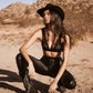Black opaque on sheer striped microfiber plunge bralette, pull-on style with wide underbust elastic band