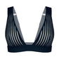 Black opaque on sheer striped microfiber plunge bralette, pull-on style with wide underbust elastic band