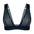 Black opaque on sheer striped microfiber plunge bralette, pull-on style with wide underbust elastic band