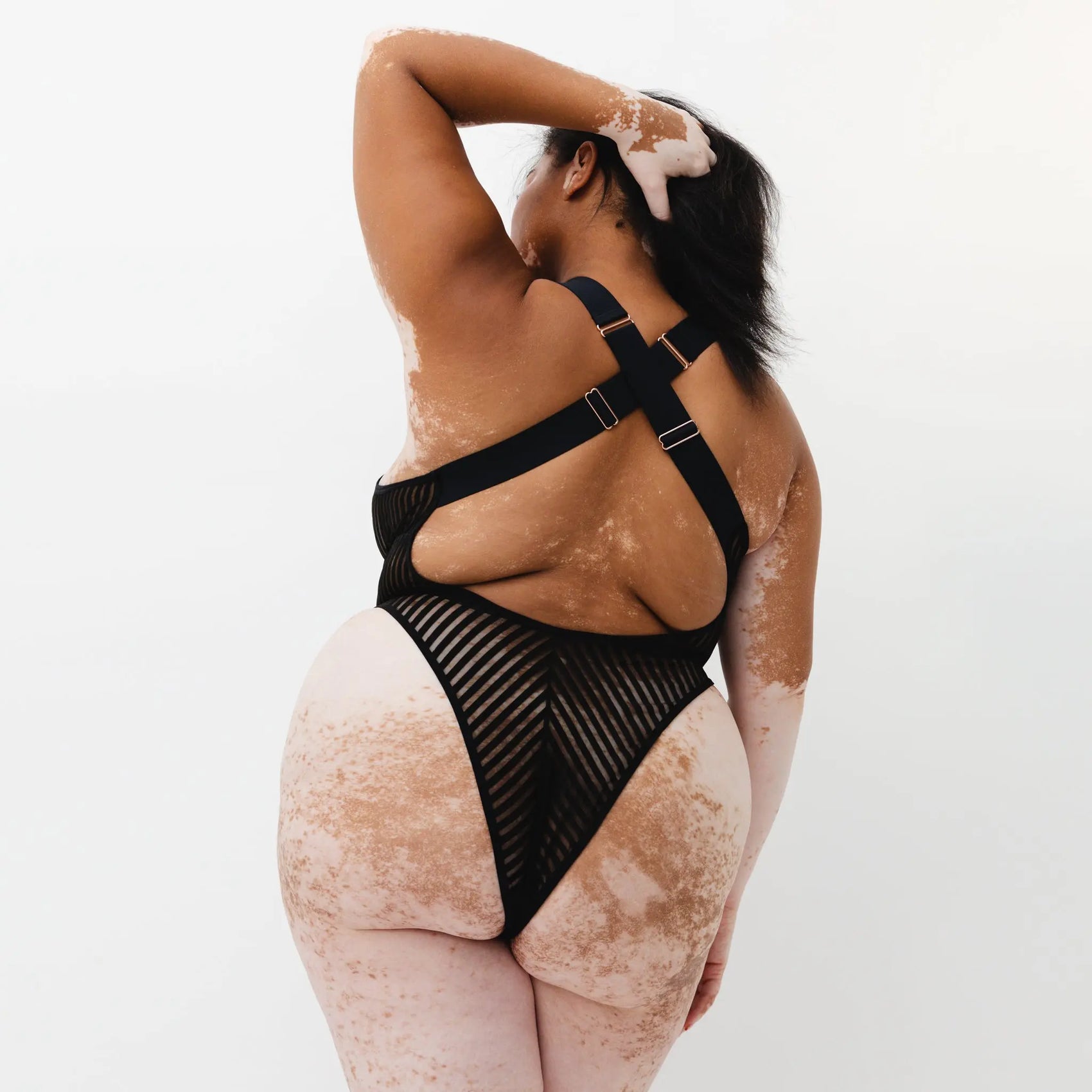 Vertigo X Back Bodysuit Black - Monique Morin Model 5'8" 38F wearing size 2X