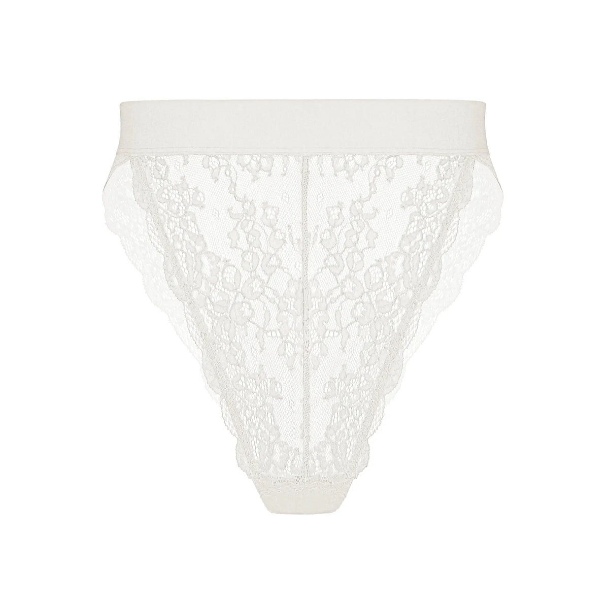 White stretch lace hi-leg panty with back cut-out and wide elastic band