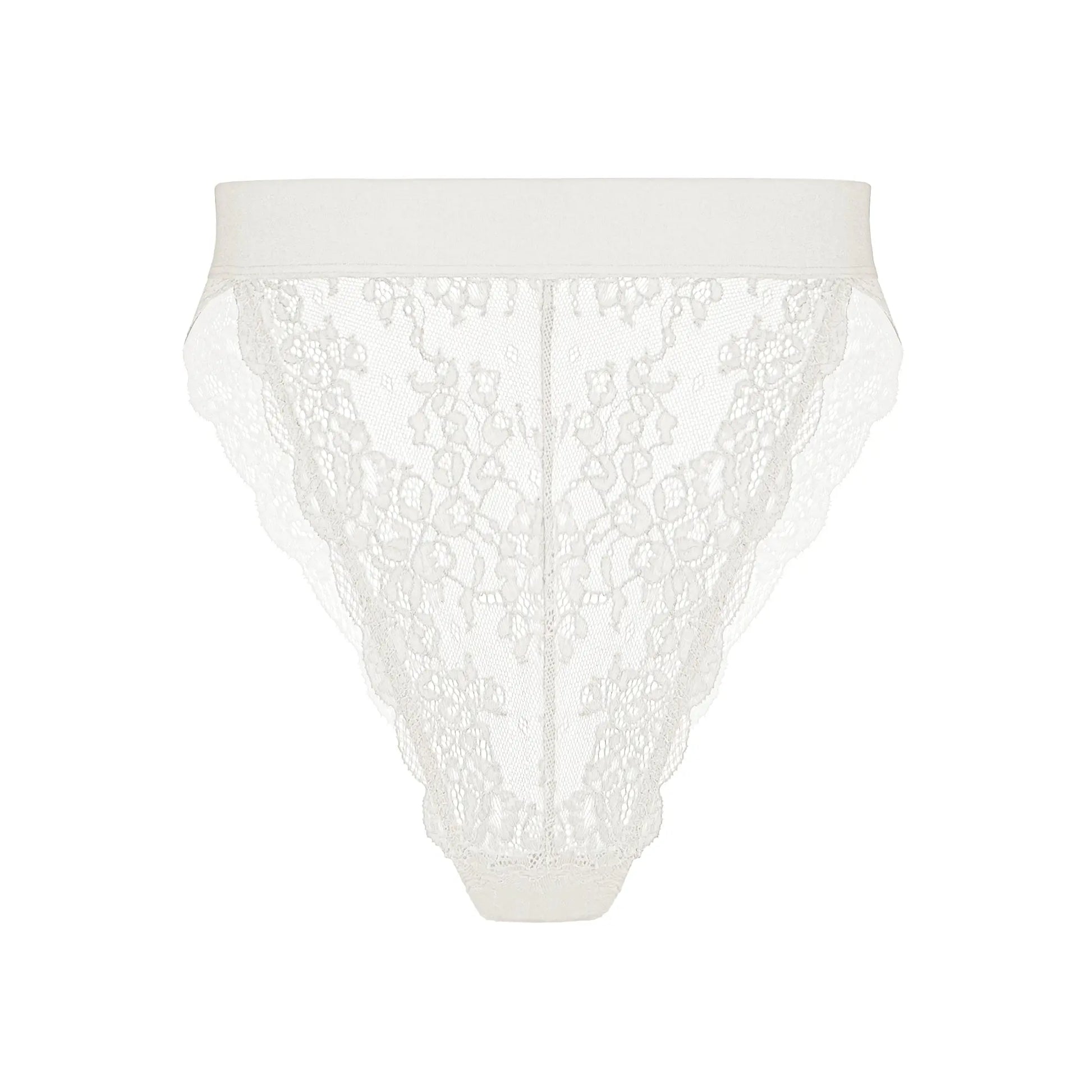 White stretch lace hi-leg panty with back cut-out and wide elastic band