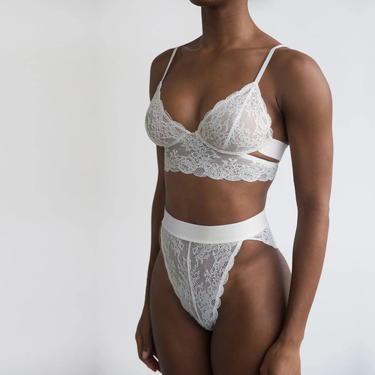 White stretch lace hi-leg panty with back cut-out and wide elastic band