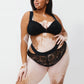 Black stretch lace plunge bralette with back closure and wide elastic straps
