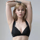 Black stretch lace plunge bralette with back closure and wide elastic straps