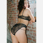 Black stretch lace bralette with adjustable straps, pull-over style