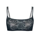 Black stretch lace bralette with adjustable straps, pull-over style