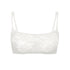 White stretch lace bralette with adjustable straps, pull-over style